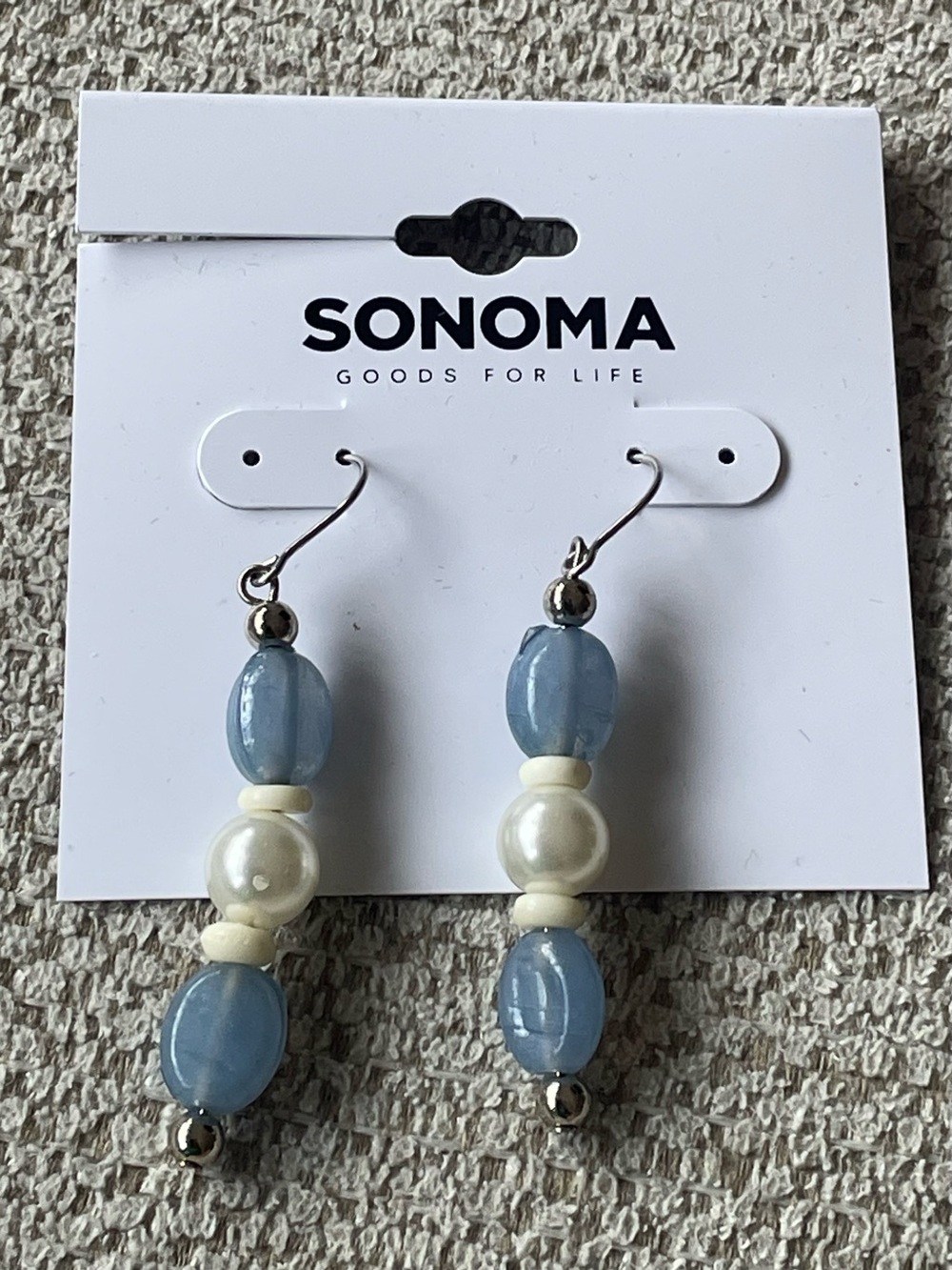 Sonoma Light Blue and Cream Beaded Drop Earrings